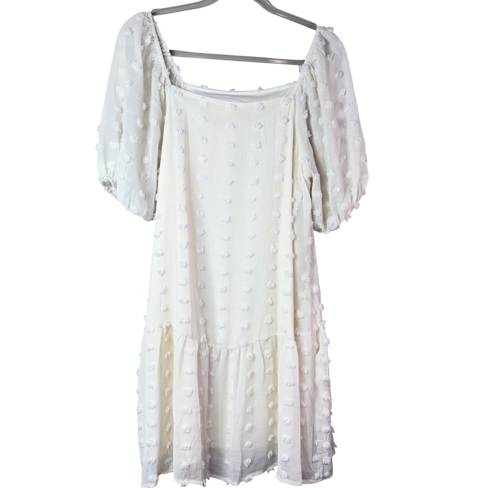 Böhme White Swiss Dot Mini Dress Square Neck Tiered Short Puff Sleeve Small - Picture 6 of 9